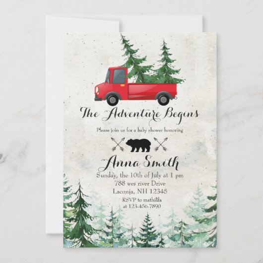 フォレストクリスマスツリーレッドベイビーシャワー招待状 招待状 (正面)