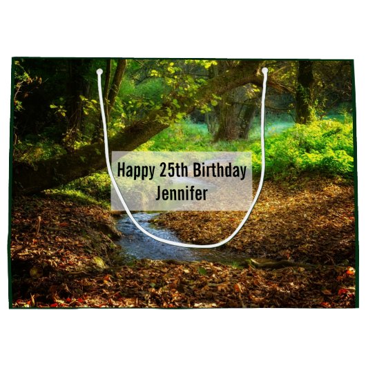 フォレストクリークビューティフル自然フォト誕生日 ラージペーパーバッグ (裏面)