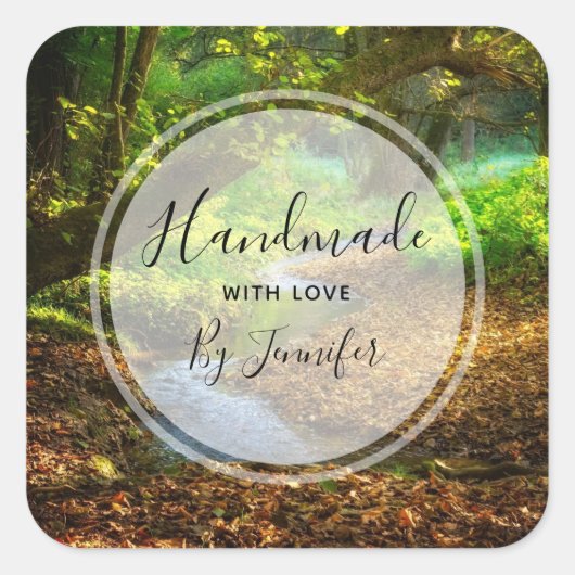 フォレストクリーク美しい自然景観写真 スクエアシール (正面)