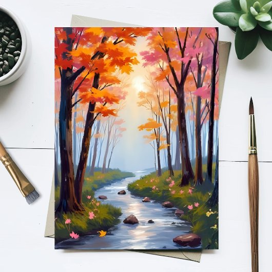 フォレストクリーク | 紅葉の水彩風景画 ポストカード