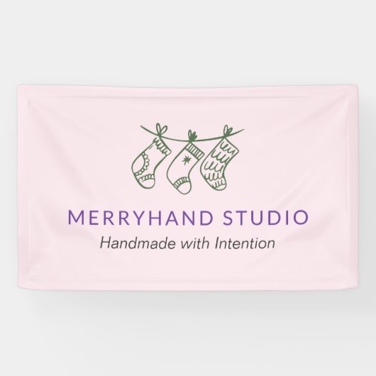 フォレストグリーンお洒落ストッキングガーランドクリスマス 横断幕 (横)