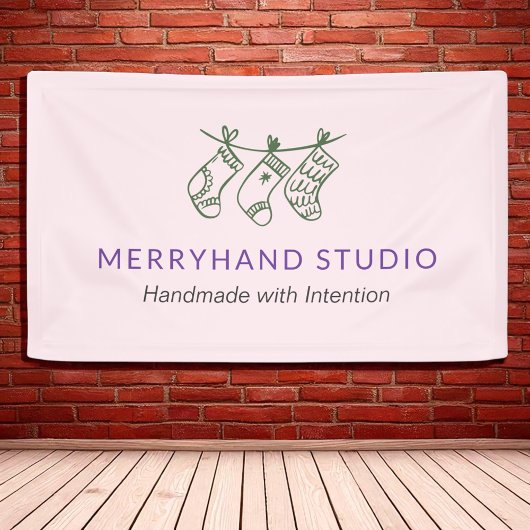 フォレストグリーンお洒落ストッキングガーランドクリスマス 横断幕