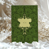 フォレストグリーンとアンティーク金ゴールドバロック結婚ズ 招待状