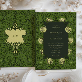 フォレストグリーンとアンティーク金ゴールドバロック結婚ズ 招待状