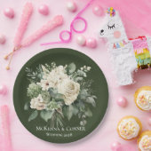 フォレストグリーンとクリームバラ結婚ズ ペーパープレート (パーティー)