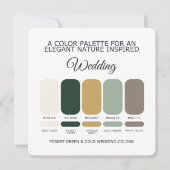 フォレストグリーンとゴールドのウェディングカラーパレットカード 招待状 (正面)