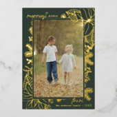 フォレストグリーンとゴールド | 縦写真のクリスマスカード 箔シーズンカード (正面)
