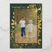 フォレストグリーンとゴールド | 縦写真 クリスマス 箔シーズンカード (正面)