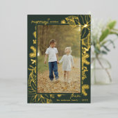 フォレストグリーンとゴールド | 縦写真 クリスマス 箔シーズンカード (立ち正面)