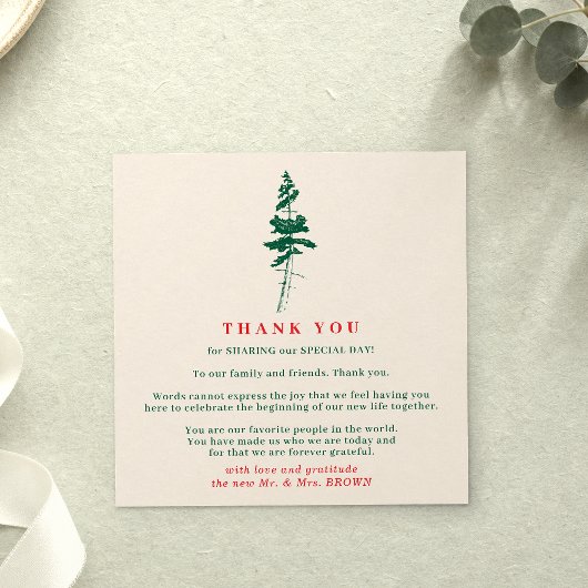 フォレストグリーンとレッド | クリスマス 結婚式のお礼 招待状