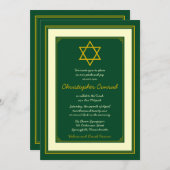 フォレストグリーンと金ゴールドバー（ユダヤ教の）バル・ミツバー招待状 招待状 (正面/裏面)