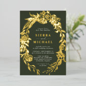 フォレストグリーンと金ゴールド | Moss春庭園の結婚式 箔招待状 (立ち正面)