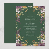 フォレストグリーンのエシカルな植物の結婚式 招待状 (正面/裏面)