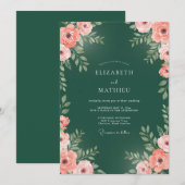 フォレストグリーンのバラの結婚式 招待状 (正面/裏面)