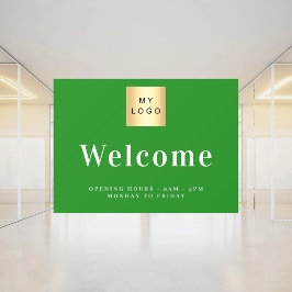 フォレストグリーンのビジネスロゴ ウェルカム オープニングアワー ウィンドウサイン