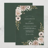 フォレストグリーンのブッシュフラワーの結婚式 招待状 (正面/裏面)