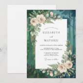 フォレストグリーンのムーディーな常緑結婚式 招待状 (正面/裏面)