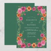 フォレストグリーンの植物画を使った水彩画風の結婚式 招待状 (正面/裏面)