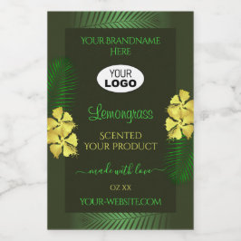 フォレストグリーンの製品ラベル黄色のハイビスカスロゴ フードラベル