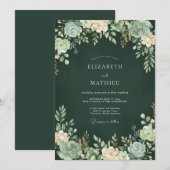 フォレストグリーンの豊かな多肉植物の結婚式 招待状 (正面/裏面)