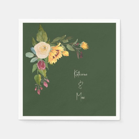 フォレストグリーンひまわり結婚のカクテル スタンダードカクテルナプキン (正面)