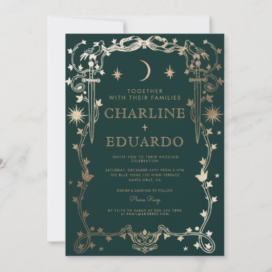 フォレストグリーンアイビーオーナメント結婚式招待状 招待状 (正面)