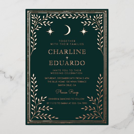 フォレストグリーンアイビーオーナメント結婚式招待状 箔招待状 (正面)