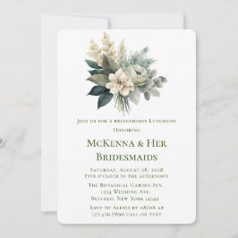 フォレストグリーンアンドクリームバラブリデスメイドランチョン 招待状