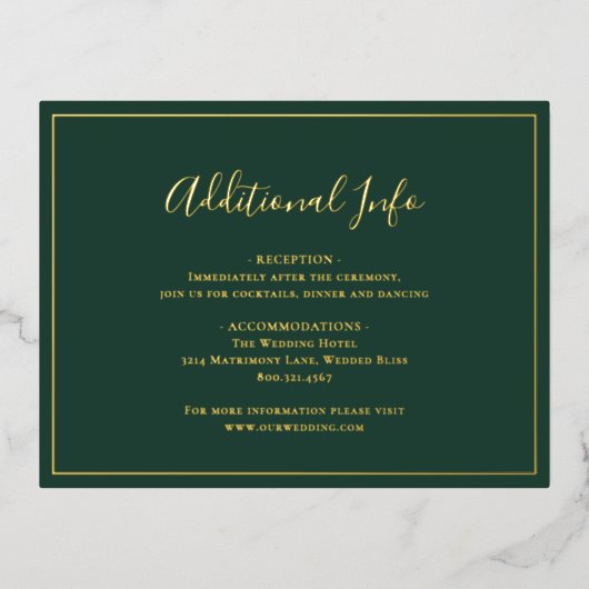 フォレストグリーンエレガントなウェディングフォイルエンクロージャカード 箔招待状ポストカード (正面)