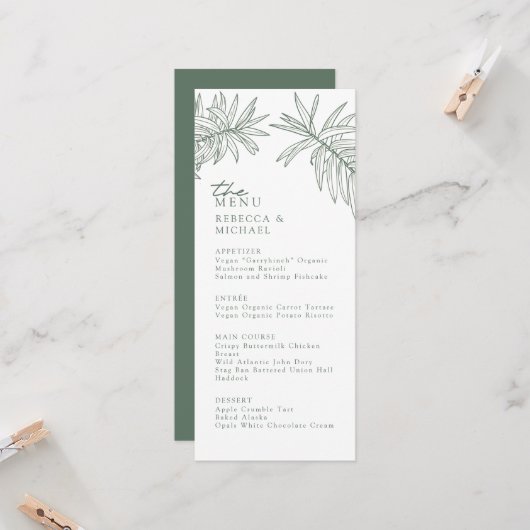 フォレストグリーンエレガントボタニカル結婚メニュー (正面/裏面インサイチュ)