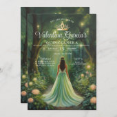 フォレストグリーンキンセアニラ15アノス金ゴールドクラウン 招待状 (正面/裏面)