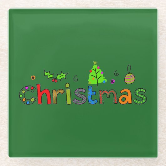 フォレストグリーンクリスマスガラスコースター ガラスコースター (正面)