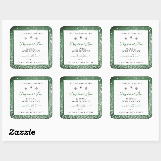 フォレストグリーングリッターホワイトプロダクトラベルダイヤモンド スクエアシール (シート)