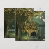 フォレストグリーンゴールドシャンデリアパーティー招待状 招待状 (正面/裏面)