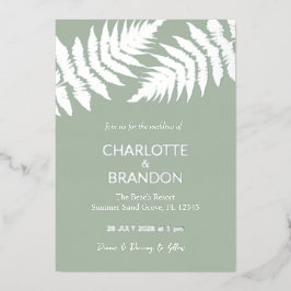 フォレストグリーンシダ結婚ズアウトドアズシルバー 箔招待状