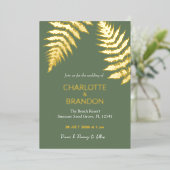 フォレストグリーンシダ結婚ズアウトドア金ゴールド 箔招待状 (立ち正面)