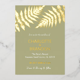 フォレストグリーンシダ結婚ズアウトドア金ゴールド 箔招待状