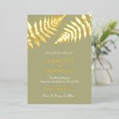 フォレストグリーンシダ結婚ズアウトドア金ゴールド 箔招待状 (立ち正面)