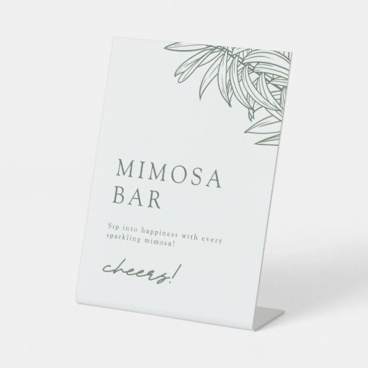 フォレストグリーンシンプルボタニカル結婚ズミモサバー 台座サイン (正面)