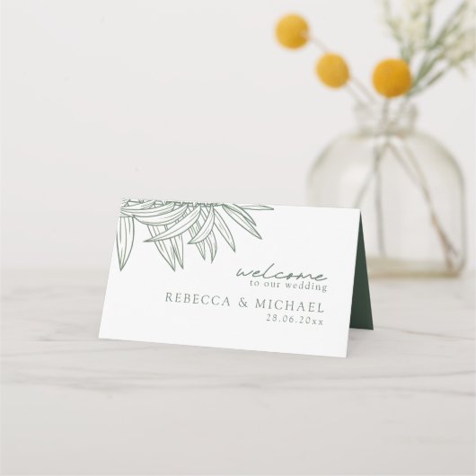 フォレストグリーンシンプル手描き植物折り畳み プレイスカード (裏面)