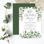 フォレストグリーンシードeucalyptus 40th誕生日パーティー 招待状<br><div class="desc">美し男女兼用い森とセージ緑のシードされたユーカリ"40th誕生日パーティー"デザイン。クリスピーな白シンプルい背景のトーンデザインでクリーンで控えめなトーン。背面にはシンプル緑の色が無地のある。</div>