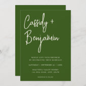フォレストグリーンスクリプトモダンミニマ結婚リスト 招待状 (正面/裏面)