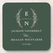 フォレストグリーンスタックイニシャルモノグラム結婚ズ コースター (正面)