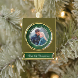 フォレストグリーンスターリーライト初めてのクリスマス ゴールドプレートバナーオーナメント
