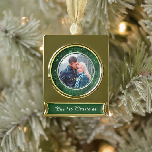 フォレストグリーンスターリーライト初めてのクリスマス ゴールドプレートバナーオーナメント (ツリー)