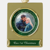 フォレストグリーンスターリーライト初めてのクリスマス ゴールドプレートバナーオーナメント (正面)