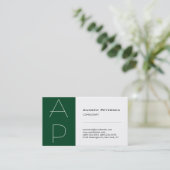 フォレストグリーンストライプモノグラムホワイトビジネスカード 名刺 (スタンド正面)