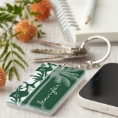 フォレストグリーンハワイアントロピカルハイビスカス; Palm キーホルダー (正面右)