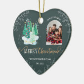 フォレストグリーンハートシェイプファミリーフォトオーナメント セラミックオーナメント (左)