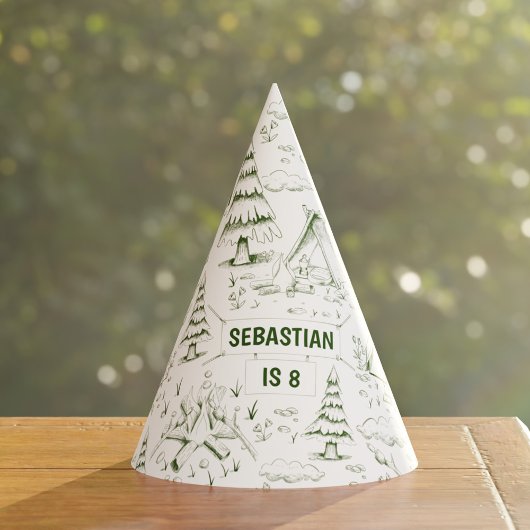 フォレストグリーンパインツリーズキャンプファイアーキャンプ誕生日 パーティーハット